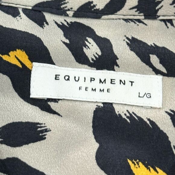 EQUIPMENT Femme animal print leopard silk shirt top blouse size L - Picture 8 of 10